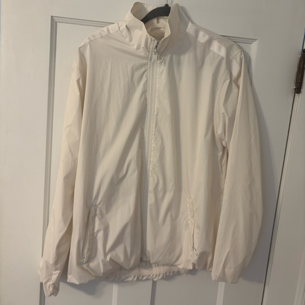 Athleta Cream Windbreaker medium tall with High Collar and Hood